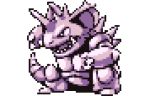  3d animated animated_gif black_eyes claws commentary cortoony creature english_commentary fangs gen_1_pokemon horns lowres multiple_sources nidoking no_humans pixel_art pokemon pokemon_(creature) pokemon_(game) pokemon_rgby purple_theme solo spinning standing transparent_background 