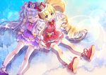  2girls blonde_hair cure_amour cure_macherie hugtto_precure long_hair precure purple_hair red_eyes twintails xing 