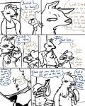  2020 ?! anthro betty_(weaver) blush bodily_fluids bovid breasts canid canine canis caprine clothed clothing comic dialogue disney duo english_text female fur looking_at_another male male/female mammal nipples pack_street remmy_cormo sheep speech_bubble sweat sweatdrop text the_weaver topless undressing wolf zootopia 