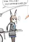  ... 1girl amiya_(arknights) animal_ears arknights bangs black_eyes black_jacket black_legwear blue_skirt brown_hair bunny_ears carrot commentary_request fishing_rod from_side holding holding_fishing_rod hood hooded_jacket jacket jitome long_hair long_sleeves low_ponytail miniskirt pantyhose sidelocks simple_background skirt solo_focus speech_bubble spoken_ellipsis translation_request wheelbarrow white_background y.ssanoha 