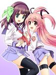  angel_beats! black_legwear fang green_eyes holding_hands homing_(areya) long_hair multiple_girls panties pantyshot pink_eyes pink_hair purple_hair school_uniform serafuku short_hair thigh_strap thighhighs two_side_up underwear upskirt white_panties yui_(angel_beats!) yuri_(angel_beats!) 