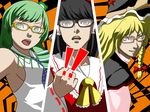  all-out_attack bespectacled blonde_hair glasses hakurei_reimu kirisame_marisa kochiya_sanae multiple_girls nihyaku_kairi parody persona persona_4 touhou 