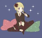  1girl beatrice blonde_hair blue_eyes cushion flower food hair_flower hair_ornament ice_cream lowres necktie pink_neckwear skirt solo thighhighs umineko_no_naku_koro_ni vest zettai_ryouiki 