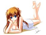  bad_id bad_pixiv_id barefoot blue_eyes breasts chin_rest cleavage dripping feet food full_body icicle katsuki_ichiru legs_up long_hair lying medium_breasts mouth_hold neon_genesis_evangelion on_stomach orange_hair popsicle shadow shikinami_asuka_langley signature simple_background skirt solo souryuu_asuka_langley the_pose white_skirt 