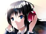  akiyama_mio black_hair blue_eyes headphones k-on! long_hair school_uniform skyt2 solo 