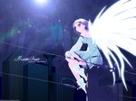  aircraft airplane angel angel_wings boots city d-a_white detached_sleeves dress hairband legs moon moonlight murakami_suigun night night_sky on_top_of_pole purple_hair red_eyes short_hair sitting sky solo wallpaper watermark wings yuriel_arlencloyn 