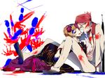  1girl bad_id bad_pixiv_id beatrice blonde_hair blue_eyes dress flower formal hair_flower hair_ornament mapi necktie paint red_hair rose smile suit umineko_no_naku_koro_ni ushiromiya_battler 