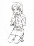  amasawa_yuuko dennou_coil glasses greyscale jacket kneeling monochrome pencil_skirt sketch skirt solo traditional_media twintails yagisan36 