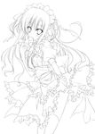  bad_id bad_pixiv_id greyscale highres inugami_kira lineart long_hair maid monochrome mouth_hold original ribbon solo valentine 