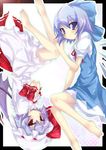  bad_id bad_pixiv_id barefoot blue_eyes blue_hair cirno feet hair_ribbon hat jpeg_artifacts multiple_girls red_eyes remilia_scarlet ribbon touhou wings yumesato_makura 