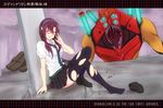  arm_support beast_mode blue_eyes brown_hair eva_02 evangelion:_2.0_you_can_(not)_advance glasses legs loafers makinami_mari_illustrious mecha necktie neon_genesis_evangelion plaid plaid_skirt rebuild_of_evangelion saitoyu00 school_uniform sharp_teeth shoes single_shoe sitting skirt smile teeth thighhighs torn_clothes torn_legwear twintails 