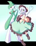  crossover dress gallade gen_4_pokemon green_eyes hat heart heart_of_string komeiji_koishi miyo_(miyomiyo01) poke_ball pokemon pokemon_(creature) red_eyes shoes silver_hair touhou 