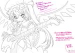  flandre_scarlet frills gathers greyscale guitar hat highres instrument kiira lineart monochrome one_side_up smile solo spot_color touhou translation_request wings 