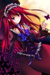  bug butterfly choker dark_cure_(yes!_precure_5) dark_dream dress flower formal gothic_lolita hair_flower hair_ornament hairband highres insect lolita_fashion lolita_hairband long_hair naughty_face precure red_eyes red_hair shiraha solo yes!_precure_5 
