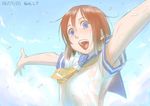  blue_eyes brown_hair day higurashi_no_naku_koro_ni ryuuguu_rena school_uniform serafuku sky solo wet wet_clothes zenkou 