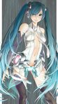  aqua_eyes aqua_hair breasts bridal_gauntlets hatsune_miku hatsune_miku_(append) highres lips long_hair navel necktie solo thighhighs tsukota twintails very_long_hair vocaloid vocaloid_append 