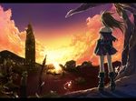  dark_magician_girl duel_monster lazward long_hair no_hat no_headwear scenery solo sunset yuu-gi-ou yuu-gi-ou_duel_monsters 