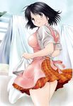  absurdres apron black_hair highres kobayashi_hiyoko laundry looking_back non-web_source official_art oku-sama_wa_joshi_kousei onohara_asami school_uniform short_hair solo 