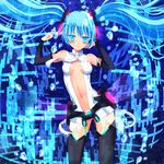  aqua_eyes aqua_hair bad_id bad_pixiv_id belt center_opening detached_sleeves hatsune_miku hatsune_miku_(append) kay_(utd) long_hair navel necktie solo thighhighs twintails vocaloid vocaloid_append zettai_ryouiki 