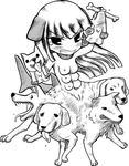  1girl bangs blunt_bangs bone breasts greek_mythology long_hair lowres monochrome monster_girl multi_breast mythology nipples no_nose pussy scylla solo tears tongue 