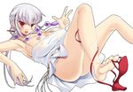  bad_id bad_pixiv_id barefoot breasts cleavage feet huge_breasts kure_masahiro lying red_eyes silver_hair soles solo tsubomi_fujiko zettai_karen_children 