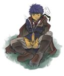  arms_behind_back ass blue_eyes blue_hair boots cape cum ebitendon ejaculation erection fire_emblem handsfree_ejaculation ike male male_focus nintendo penis sitting solo spread_legs testicles torakichi torakichi_(ebitendon) torn_clothes 