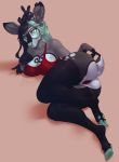  antlers butt cervid clothing cloven_hooves eyewear female glasses hi_res hooves horn legwear looking_at_viewer lying mammal missy_(artist) on_side solo squish thigh_highs thigh_squish 