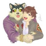  anthro canid canine canis chain clothed clothing domestic_dog garmr hand_holding human human_on_anthro interspecies male male/male mammal protagonist_(tas) tokyo_afterschool_summoners tongue twink_protagonist_(tas) video_games ちりぬるを 