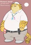  2020 belly benjamin_clawhauser bottomwear cheetah clothing disney english_text felid feline humanoid_hands kemono male mammal overweight overweight_male pants shirt text topwear wantaro zootopia 