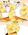  ! 2020 anthro belly blush bulge butt clothing felid hi_res humanoid_hands hyaku_(artist) japanese_text kemono male mammal pantherine solo text tiger underwear 