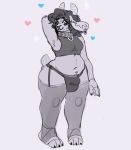 &lt;3 2020 3_toes anthro belly blush bodily_fluids bovid breasts bulge caprine claws clothed clothing collar crop_top curled_hair ear_tag eyelashes facial_piercing fawster_(slendid) floppy_ears fur garter_straps goat greyscale gynomorph hair hand_behind_head hi_res horizontal_pupils horn intersex legwear looking_down mammal midriff monochrome navel nose_piercing nose_ring panties piercing shirt short_tail skimpy sleeveless slendid slightly_chubby smile solo standing stockings sweat thick_thighs toe_claws toes topwear underwear wide_hips 