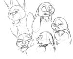  5:4 anthro black_and_white clothed clothing disney judy_hopps lagomorph leporid mammal monochrome multiple_poses open_mouth open_smile pose rabbit secoh2000 simple_background sketch smile solo white_background zootopia 