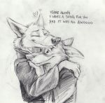  &lt;3 absurd_res anthro canid canine canis cheek_tuft clothed clothing duo english_text eyes_closed facial_tuft happy head_tuft hi_res hug inner_ear_fluff kenket mammal simple_background sketch text tongue tongue_out tuft white_background wolf 