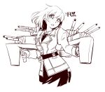  cannon character_name commentary_request haguro_(kantai_collection) hair_ornament kantai_collection lineart machinery military military_uniform monochrome open_mouth pencil_skirt remodel_(kantai_collection) short_hair skirt turret uniform uzuki_kosuke 