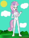  absurd_res animal_genitalia animal_pussy anthro anthro_pony blossomblaze cmc cub curled_hair curled_tail digital_media_(artwork) equid equine equine_pussy friendship_is_magic genitals hair happy hi_res horn legs_out long_hair long_tail looking_at_viewer mammal my_little_pony nipples pussy smile sweetie_belle_(mlp) young 