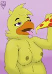  avian breasts chica_(fnaf) female five_nights_at_freddy&#039;s food hi_res pizza pizza_slice simple_background thevgbear video_games yellow_body 