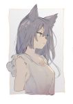  1girl absurdres animal_ears bangs bare_shoulders breasts brooch brown_eyes cropped_torso from_side grey_hair hair_between_eyes highres imaizumi_kagerou jewelry long_hair medium_breasts onion_(onion_and_pi-natto) profile sketch sleeveless solo touhou upper_body wolf_ears 