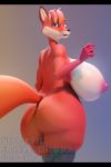  2020 5_fingers anthro big_breasts big_butt big_tail blue_eyes breasts butt canid canine clothing digital_media_(artwork) erected_nipples female fingers fox fur hair hi_res huge_breasts huge_butt hyper hyper_breasts iii_oridas_iii legwear looking_at_viewer mammal slightly_chubby squish thick_thighs thigh_squish wide_hips 