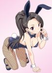  alternative_girls animal_ears bare_shoulders black_hair breasts bunny bunny_ears bunny_girl bunny_tail bunnysuit choker fishnet_legwear fishnets guchiaki highres light_blush ponytail purple_eyes ribbon_choker saionji_rei tail 