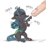  2019 arthropod buttersprinkle changeling disembodied_hand english_text equid fangs feral friendship_is_magic hair hi_res horn mammal my_little_pony queen_chrysalis_(mlp) simple_background solo text white_background young 