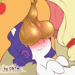  1:1 2020 anus applejack_(mlp) balls blush bodily_fluids cold-blooded-twilight crossgender cutie_mark digital_media_(artwork) drooling duo earth_pony equid equine faceless_male feral friendship_is_magic genitals hi_res horse male mammal my_little_pony pony rarity_(mlp) saliva solo_focus sweat sweatdrop tailband tea_bagging text these_aren&#039;t_my_glasses url 