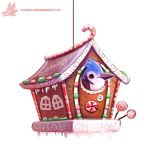  avian bird birdhouse blue_jay candy candy_cane corvid cryptid-creations food jay_(bird) lollipop new_world_jay peppermint 