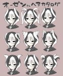 1girl absurdres alternate_hairstyle animal_ears black_eyes black_hair commentary drill_hair expressionless highres kamu_(geeenius) made_in_abyss multicolored_hair ozen simple_background translated twintails two-tone_hair white_hair 