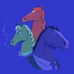  1:1 2020 anthro beatrice_horseman bojack_horseman butterscotch_horseman cigarette clothed clothing equid equine fawndog female group hair hi_res horse looking_at_viewer looking_from_above looking_up makeup male mammal mane necktie netflix red_hair secretariat_(bojack_horseman) signature simple_background smoking suit 