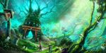  animal_ears building forest grass green original scenic tail tami torii tree 