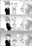  animal_ears bouquet bride bunny_ears couple dress english_text fernanda_dias flower fox_ears furry good_end heart height_difference highres holding_hands interspecies judy_hopps monochrome nick_wilde sloth_(animal) trembling wedding wedding_dress zootopia 