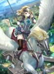  artist_request blonde_hair clair_(fire_emblem) fire_emblem fire_emblem_cipher fire_emblem_echoes:_shadows_of_valentia flying helmet horseback_riding lance official_art pegasus pegasus_knight polearm ponytail riding thighhighs weapon wings yellow_eyes zettai_ryouiki 