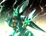  1boy armor crystal d-boy energy glowing glowing_eyes highres ishiyumi male_focus profile smoke tekkaman_blade visor 