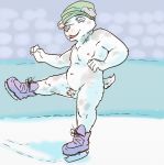  anthro balls canid canine canis cub digital_media_(artwork) domestic_dog flaccid foreskin fur genitals humanoid_penis ice_skate lavilovi male mammal nipples nude penis public simple_background skating slightly_chubby smile solo uncut young 