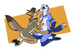  anthro badger canid canine canis claws coyote digital_media_(artwork) feet female fur hair male mammal mustelid musteline nicnak044 paws pose sahara_(nicnak044) simple_background smile whiskers 